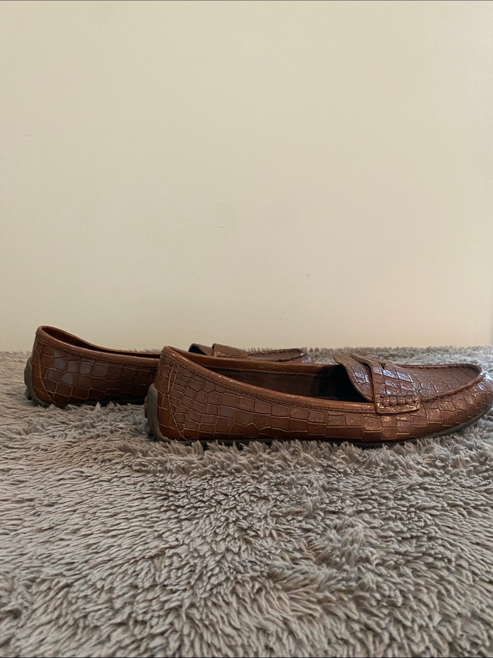Born Malena croc print leather slip on driving shoe brown 8.5 penny loafer NWOT - Picture 9 of 12